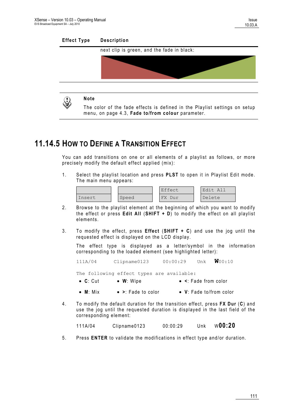 5 how to define a transition effect, Ffect, Ow to | Efine a, Ransition | EVS XSense Version 10.03 - July 2010 Operating Manual User Manual | Page 120 / 161