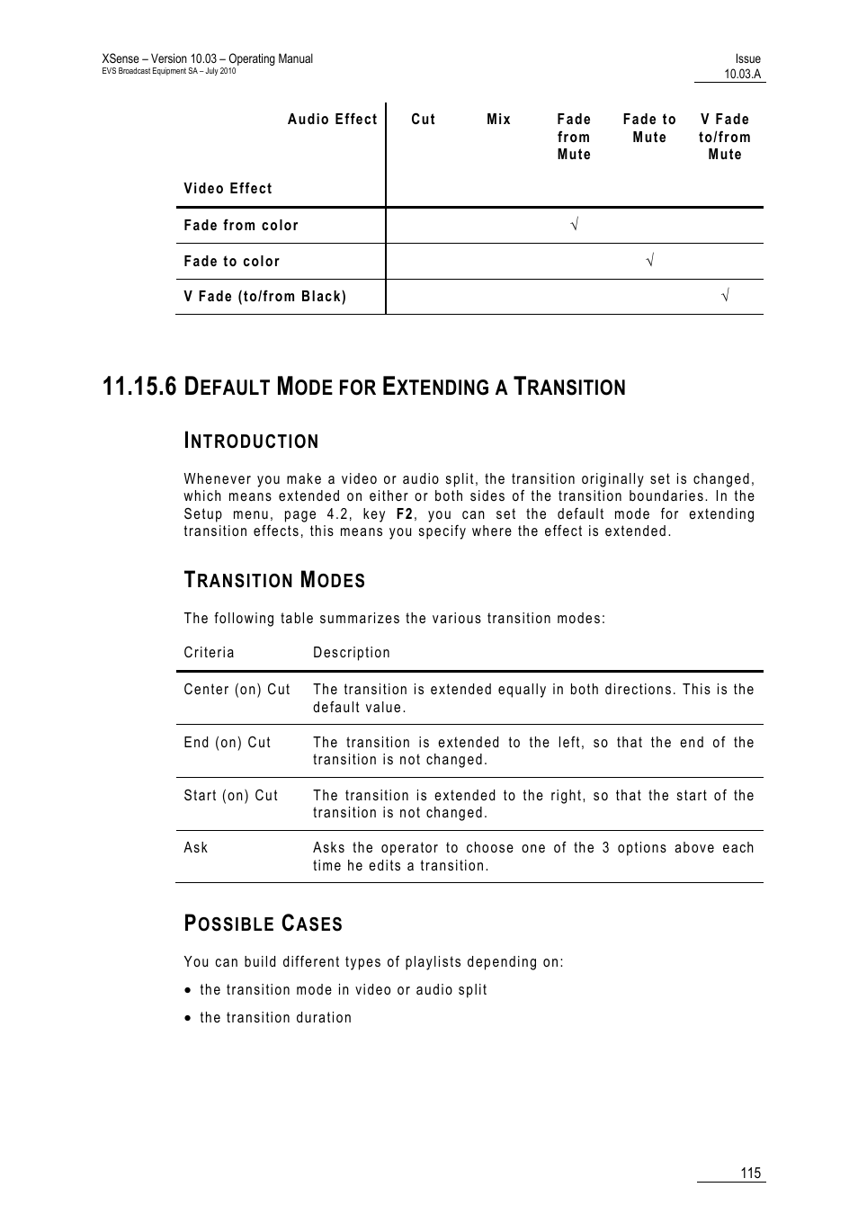 6 default mode for extending a transition, Introduction, Transition modes | Possible cases, Ition, Efault, Ode for, Xtending a, Ransition | EVS XSense Version 10.03 - July 2010 Operating Manual User Manual | Page 124 / 161