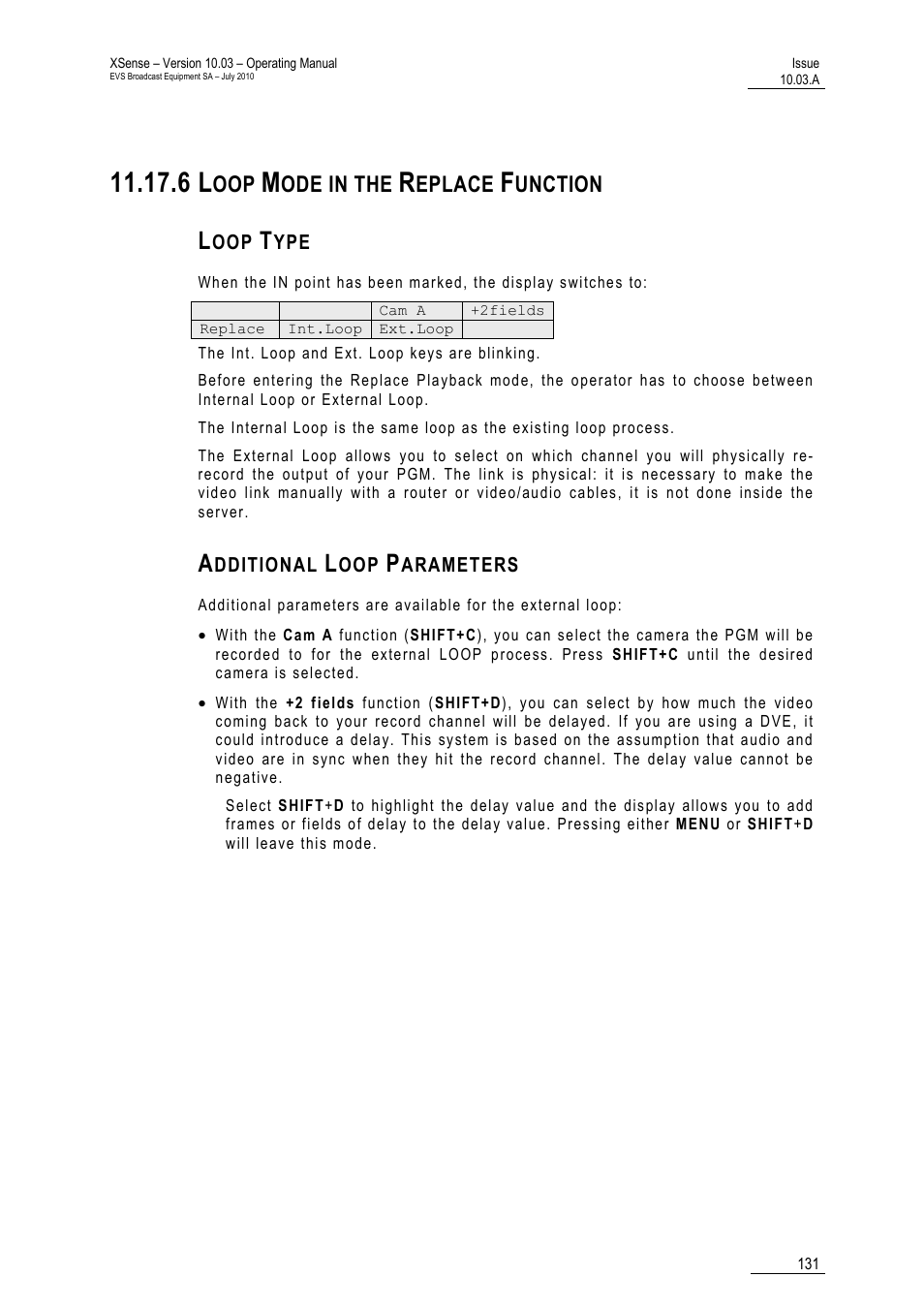 6 loop mode in the replace function, Loop type, Additional loop parameters | Ode in the, Eplace, Unction | EVS XSense Version 10.03 - July 2010 Operating Manual User Manual | Page 140 / 161