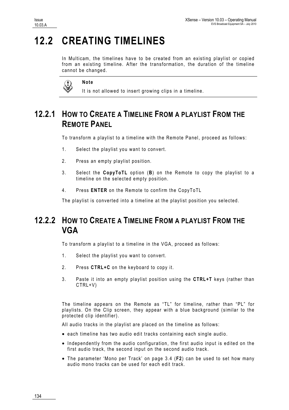 2 creating timelines | EVS XSense Version 10.03 - July 2010 Operating Manual User Manual | Page 143 / 161