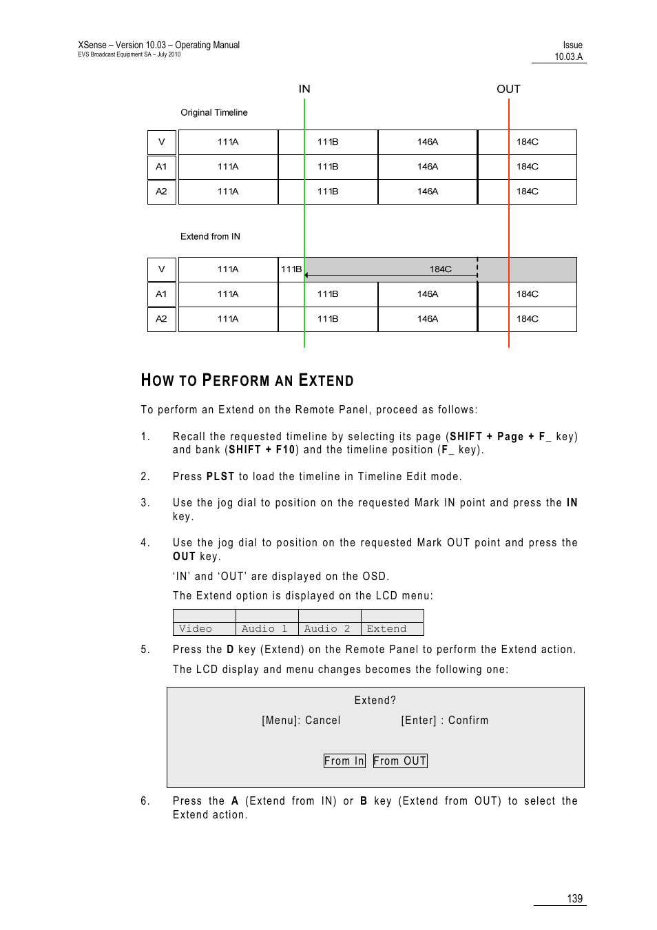 How to perform an extend | EVS XSense Version 10.03 - July 2010 Operating Manual User Manual | Page 148 / 161