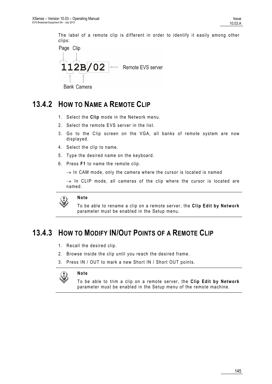 2 how to name a remote clip, 3 how to modify in/out points of a remote clip, Clip | In/o | EVS XSense Version 10.03 - July 2010 Operating Manual User Manual | Page 154 / 161