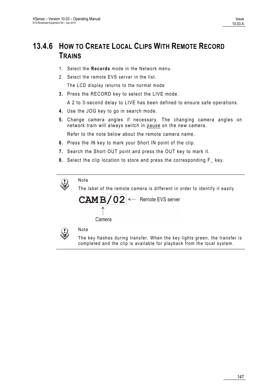 EVS XSense Version 10.03 - July 2010 Operating Manual User Manual | Page 156 / 161