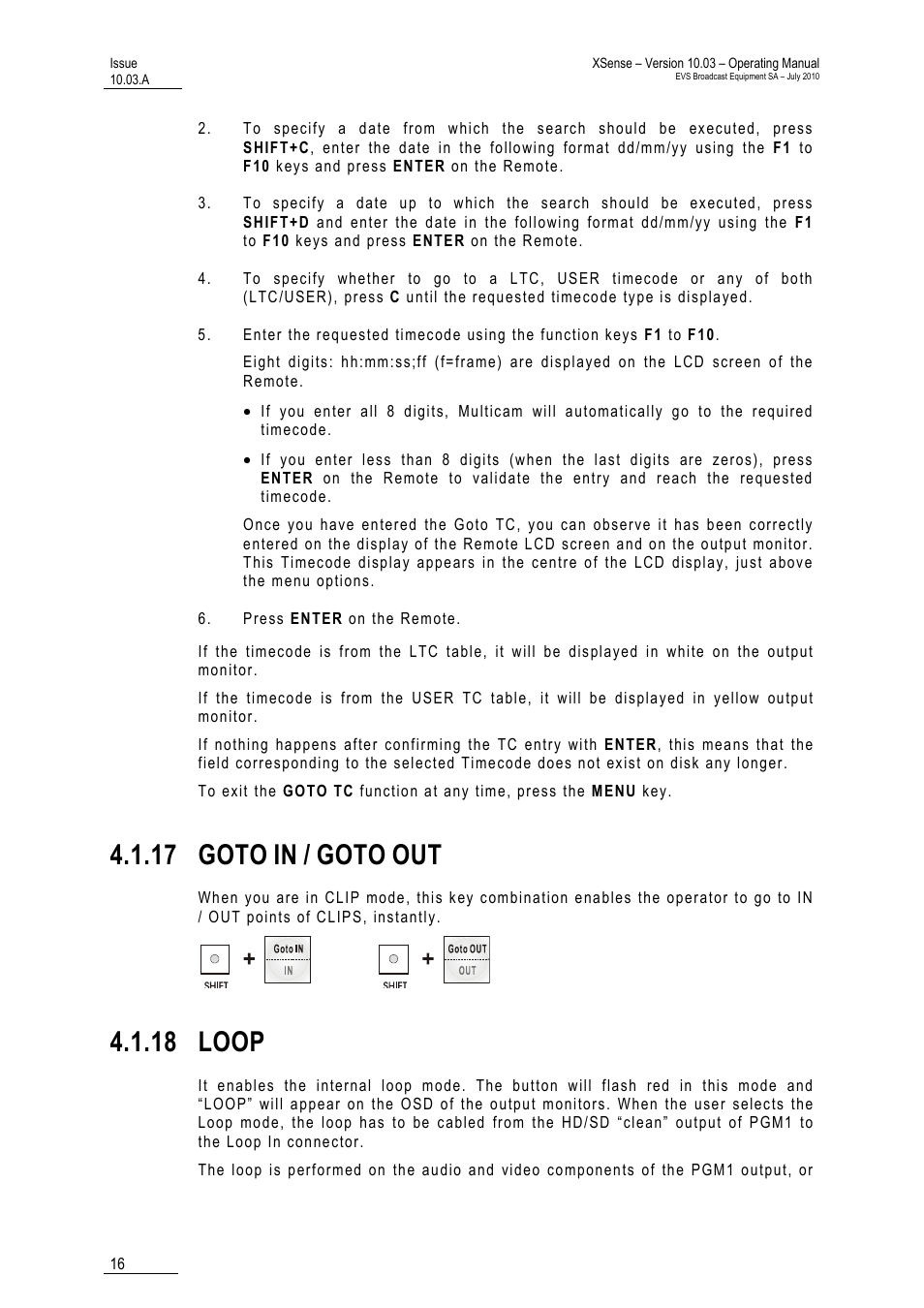 17 goto in / goto out, 18 loop, 17 goto | Goto | EVS XSense Version 10.03 - July 2010 Operating Manual User Manual | Page 25 / 161