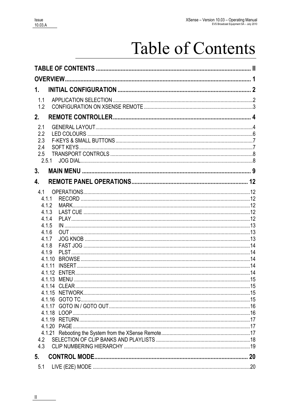 EVS XSense Version 10.03 - July 2010 Operating Manual User Manual | Page 3 / 161