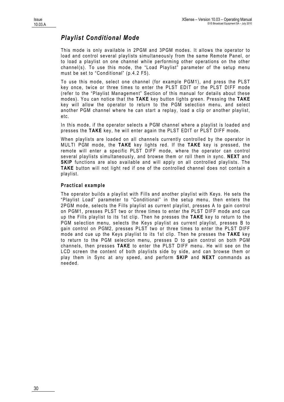 Playlist conditional mode, Practical example | EVS XSense Version 10.03 - July 2010 Operating Manual User Manual | Page 39 / 161