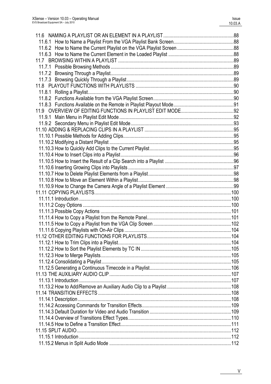 EVS XSense Version 10.03 - July 2010 Operating Manual User Manual | Page 6 / 161