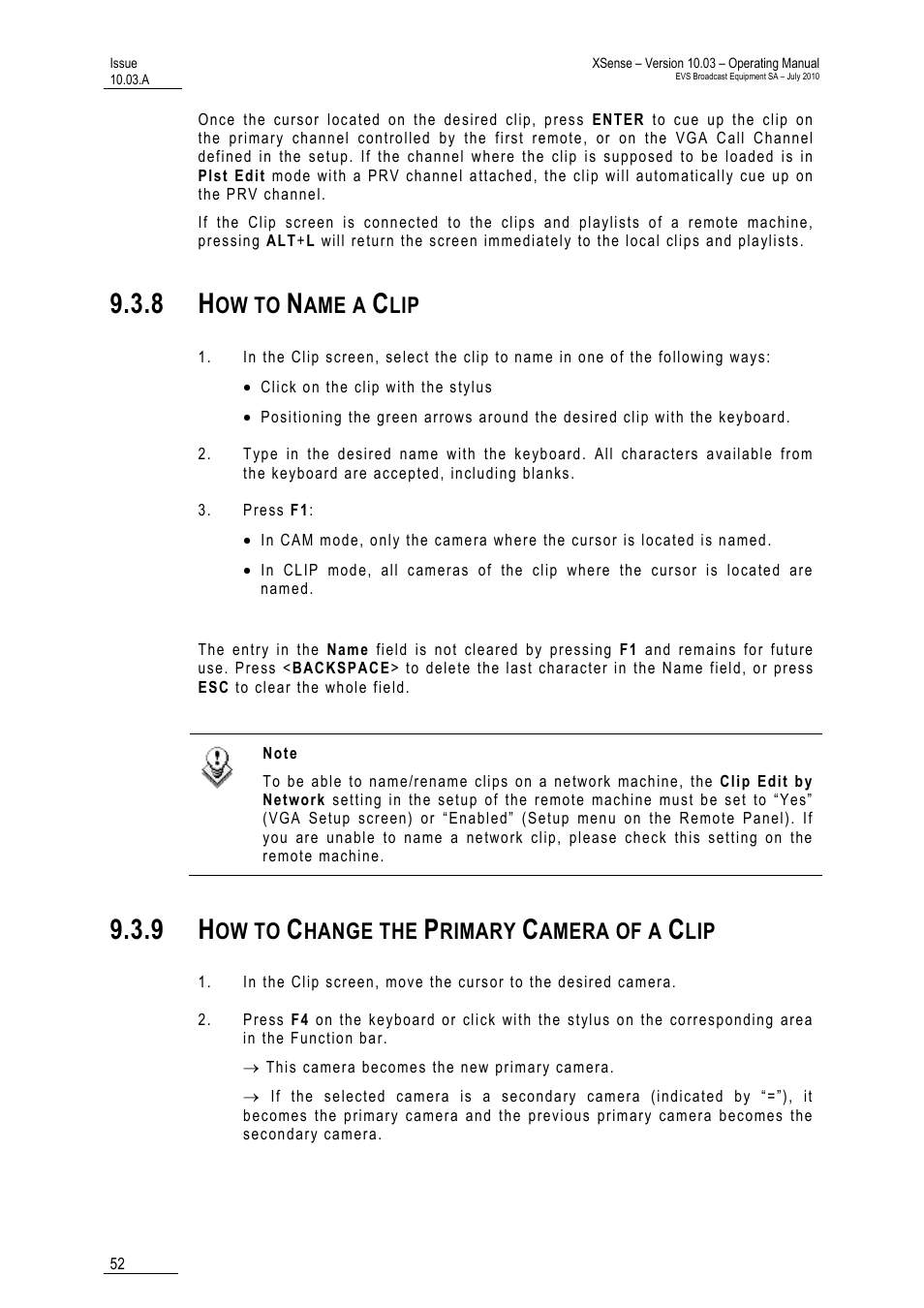 8 how to name a clip, 9 how to change the primary camera of a clip, 9 ‘how to change the primary camera of a clip | Ow to, Ame a, Hange the, Rimary, Amera of a | EVS XSense Version 10.03 - July 2010 Operating Manual User Manual | Page 61 / 161