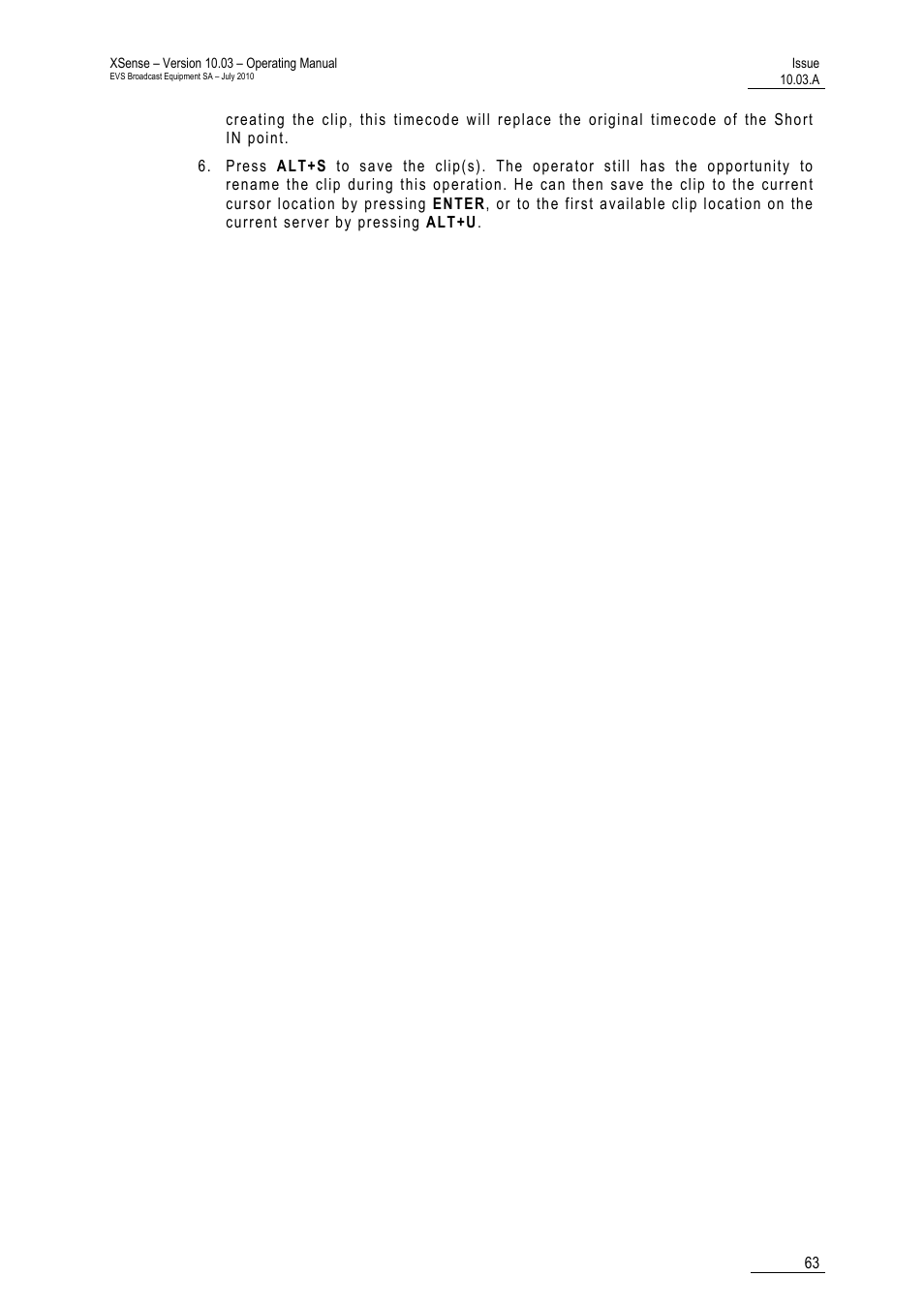 EVS XSense Version 10.03 - July 2010 Operating Manual User Manual | Page 72 / 161