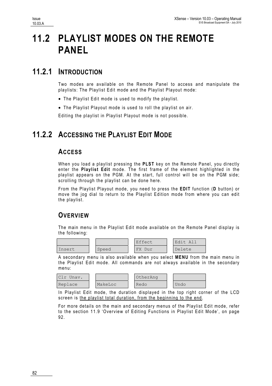 2 playlist modes on the remote panel, 1 introduction, 2 accessing the playlist edit mode | Access, Overview, Ntroduction, Ccessing the, Laylist | EVS XSense Version 10.03 - July 2010 Operating Manual User Manual | Page 91 / 161