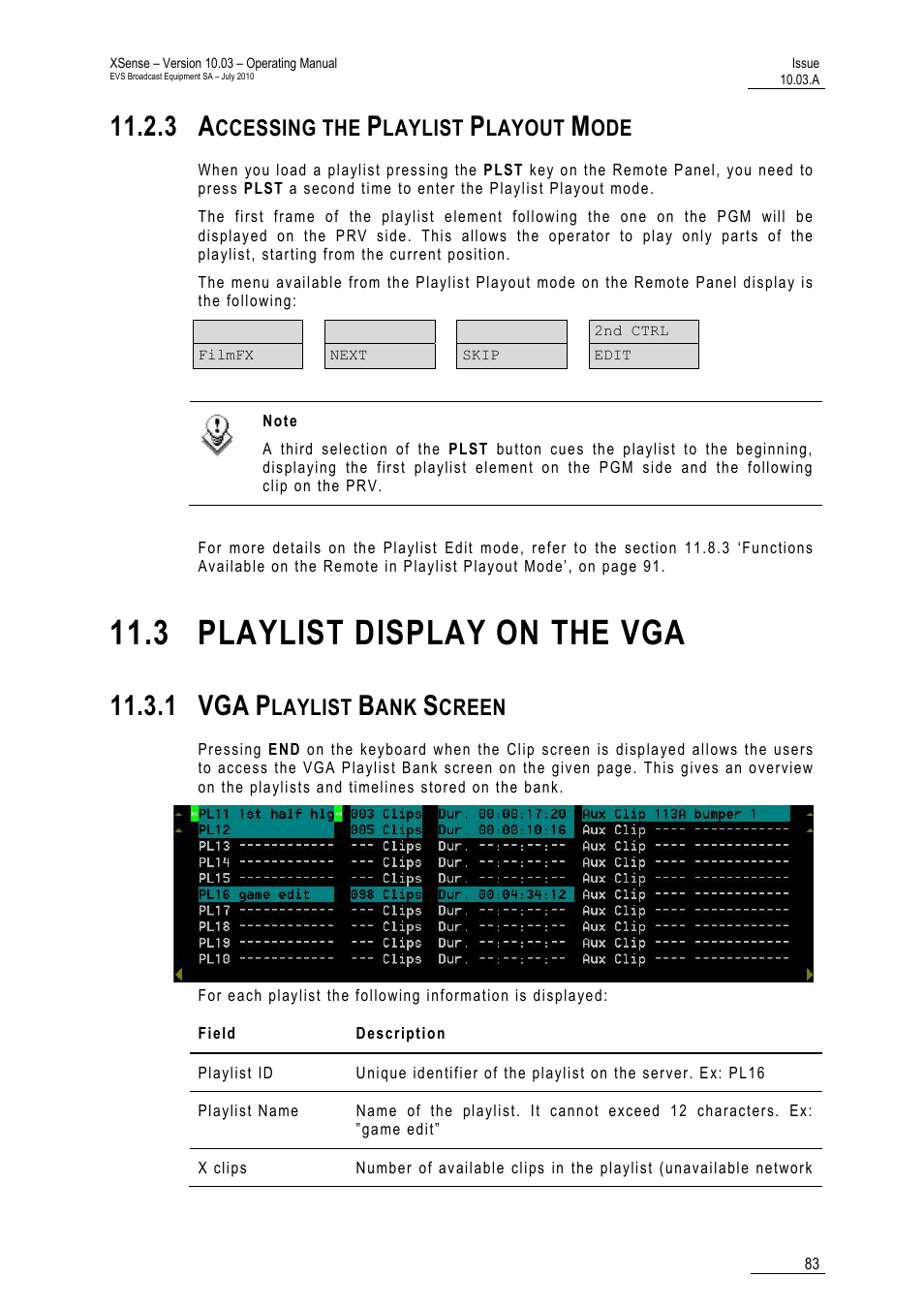 3 accessing the playlist playout mode, 3 playlist display on the vga, 1 vga playlist bank screen | 1 vga, Ccessing the, Laylist, Layout, Creen | EVS XSense Version 10.03 - July 2010 Operating Manual User Manual | Page 92 / 161