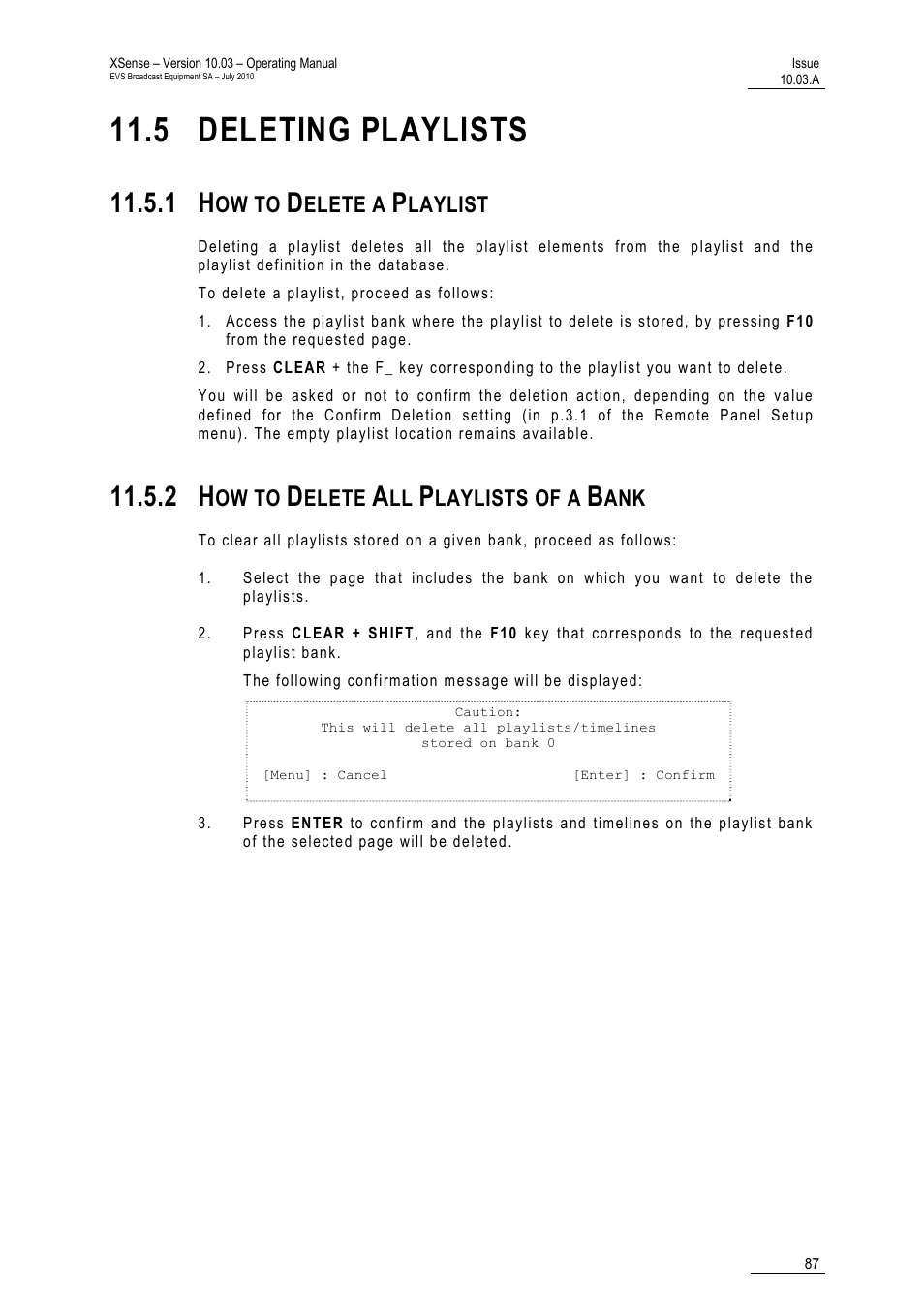 5 deleting playlists, 1 how to delete a playlist, 2 how to delete all playlists of a bank | Ow to, Elete a, Laylist, Elete, Laylists of a | EVS XSense Version 10.03 - July 2010 Operating Manual User Manual | Page 96 / 161