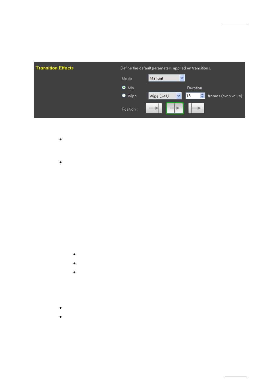 7 transition effect settings, Transition effect settings, Ransition | Ffect, Ettings | EVS IPDirector Version 5.9 - January 2011 Part 8 User’s Manual User Manual | Page 171 / 234