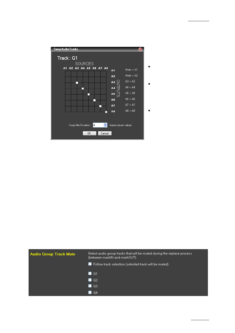 How to define the audio channel input matrix, Audio group track mute | EVS IPDirector Version 5.9 - January 2011 Part 8 User’s Manual User Manual | Page 211 / 234