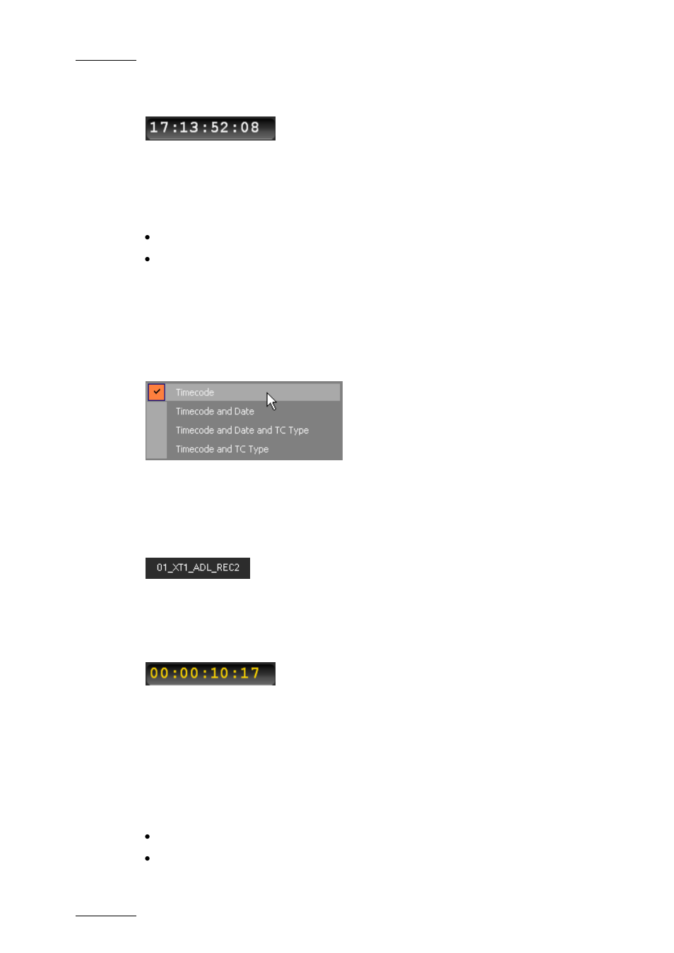 4 timecode field, Description, Display mode | 5 train name field, 6 duration field, When a clip is loaded, Timecode field, Train name field, Duration field | EVS IPDirector Version 5.9 - January 2011 Part 8 User’s Manual User Manual | Page 32 / 234