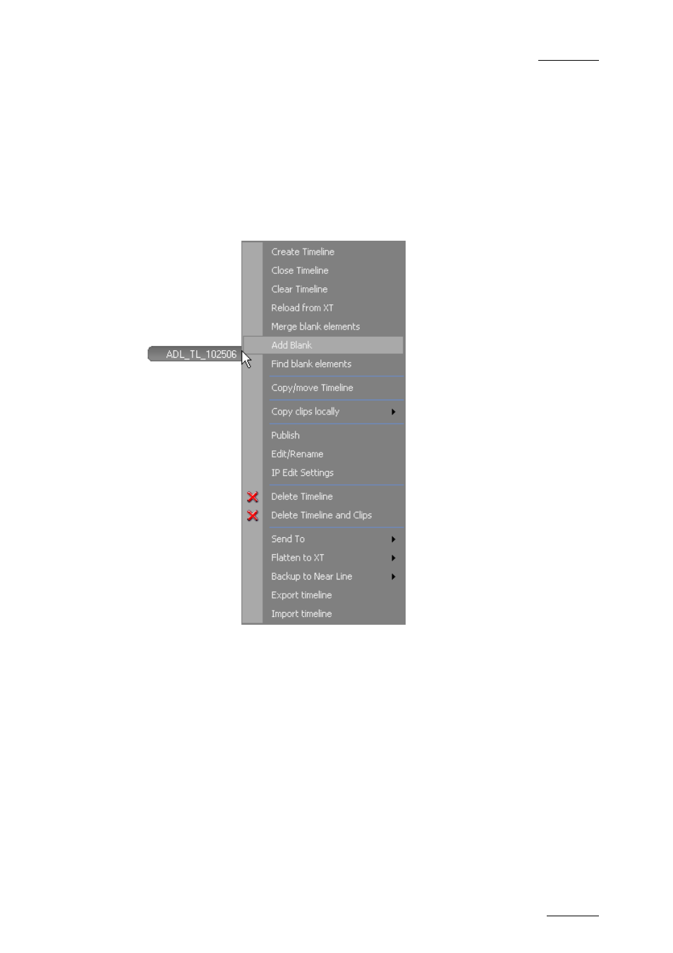 2 timeline management, 1 contextual menu on the timeline name field, Timeline management | Contextual menu on the timeline name field | EVS IPDirector Version 5.9 - January 2011 Part 8 User’s Manual User Manual | Page 71 / 234