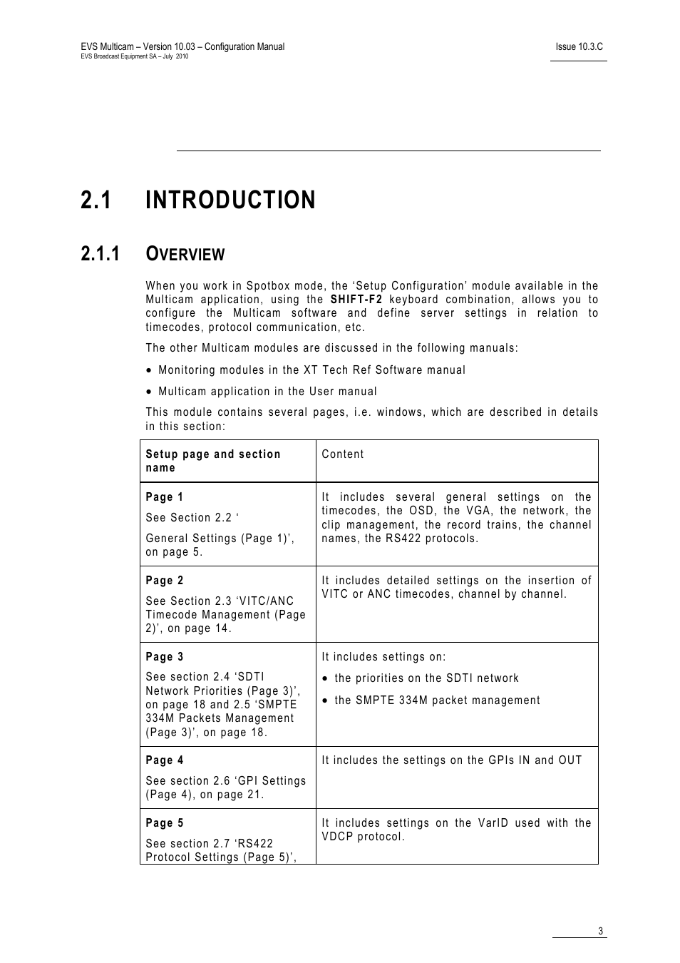 Setup in multicam, 1 introduction, 1 overview | Verview | EVS MulticamLSM Version 10.03 - July 2010 Configuration Manual User Manual | Page 10 / 97
