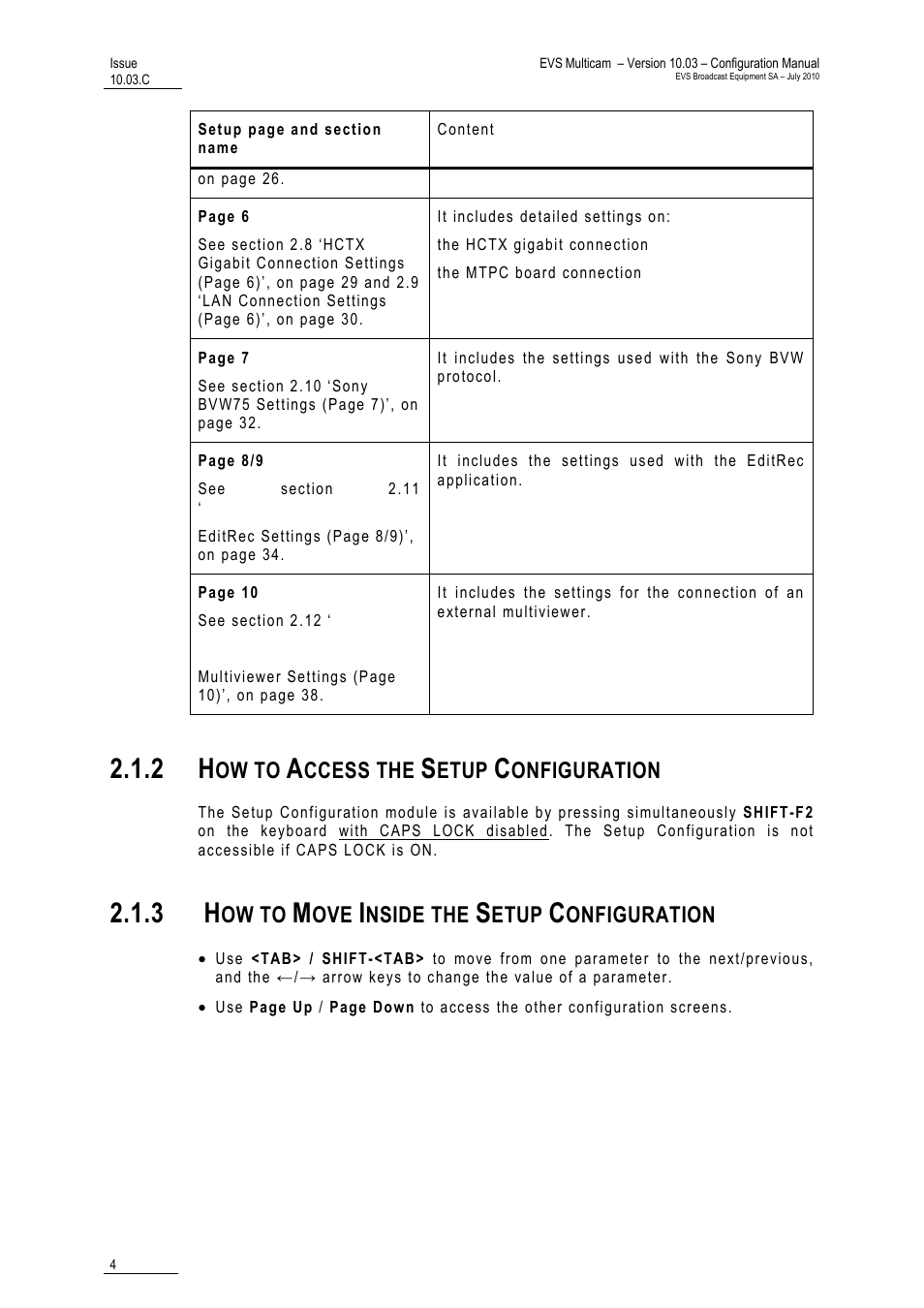 2 how to access the setup configuration, 3 how to move inside the setup configuration, Guration | Ow to, Ccess the, Etup, Onfiguration, Nside the | EVS MulticamLSM Version 10.03 - July 2010 Configuration Manual User Manual | Page 11 / 97
