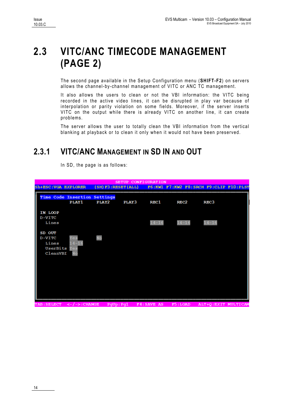 1 vitc/anc management in sd in and out, 3 vitc/anc timecode management (page 2), 1 vitc/anc | Anagement in | EVS MulticamLSM Version 10.03 - July 2010 Configuration Manual User Manual | Page 21 / 97