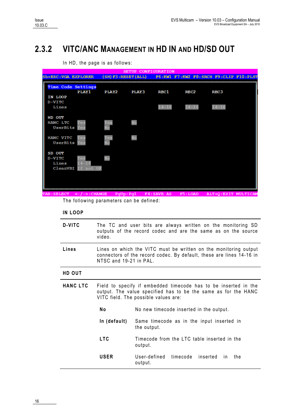 2 vitc/anc management in hd in and hd/sd out, 2 vitc/anc, Hd/sd | Anagement in | EVS MulticamLSM Version 10.03 - July 2010 Configuration Manual User Manual | Page 23 / 97