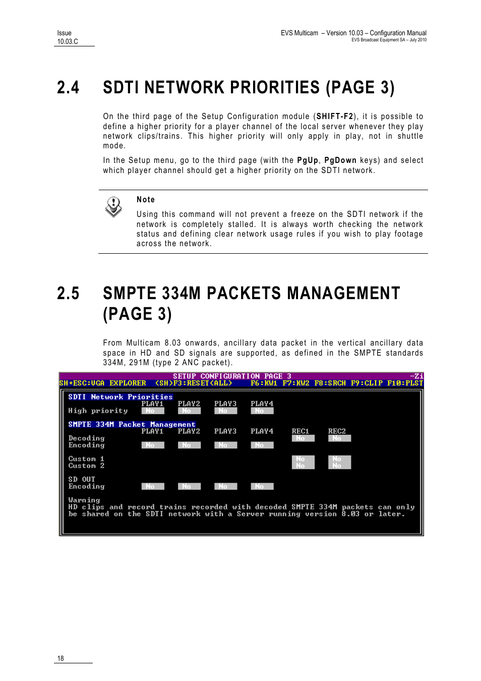 18 an, 4 sdti network priorities (page 3) | EVS MulticamLSM Version 10.03 - July 2010 Configuration Manual User Manual | Page 25 / 97