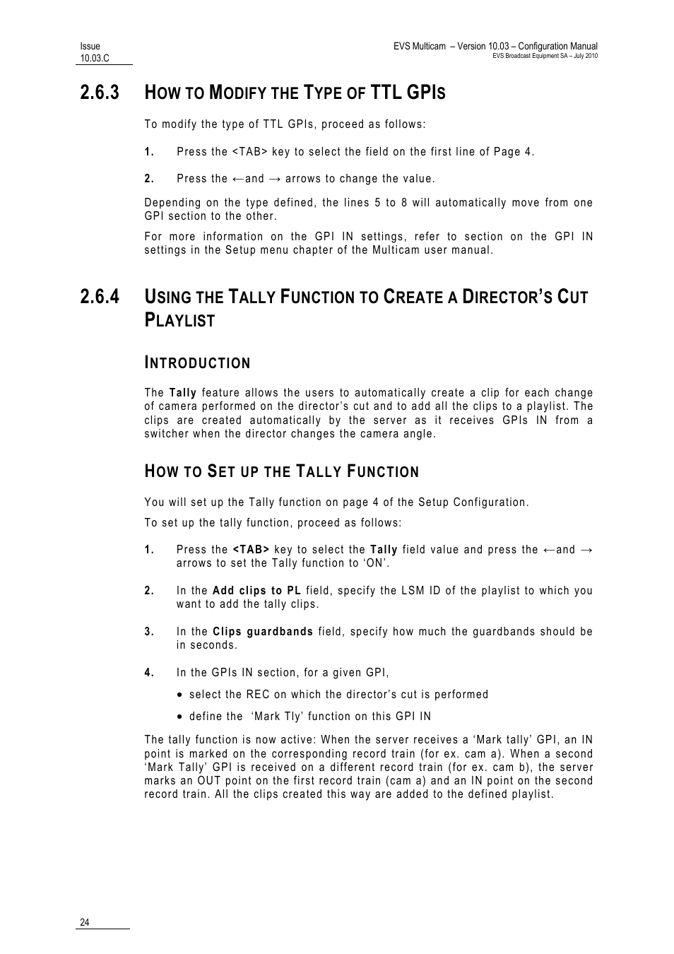 3 how to modify the type of ttl gpis, Introduction, How to set up the tally function | EVS MulticamLSM Version 10.03 - July 2010 Configuration Manual User Manual | Page 31 / 97