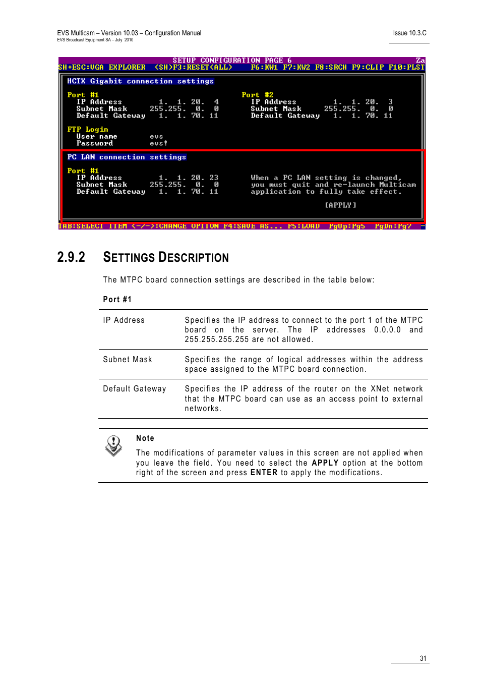 2 settings description, Ettings, Escription | EVS MulticamLSM Version 10.03 - July 2010 Configuration Manual User Manual | Page 38 / 97