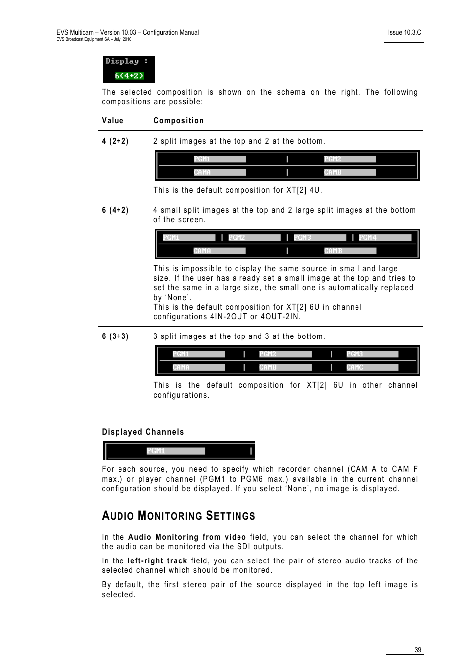 Displayed channels, Audio monitoring settings | EVS MulticamLSM Version 10.03 - July 2010 Configuration Manual User Manual | Page 46 / 97