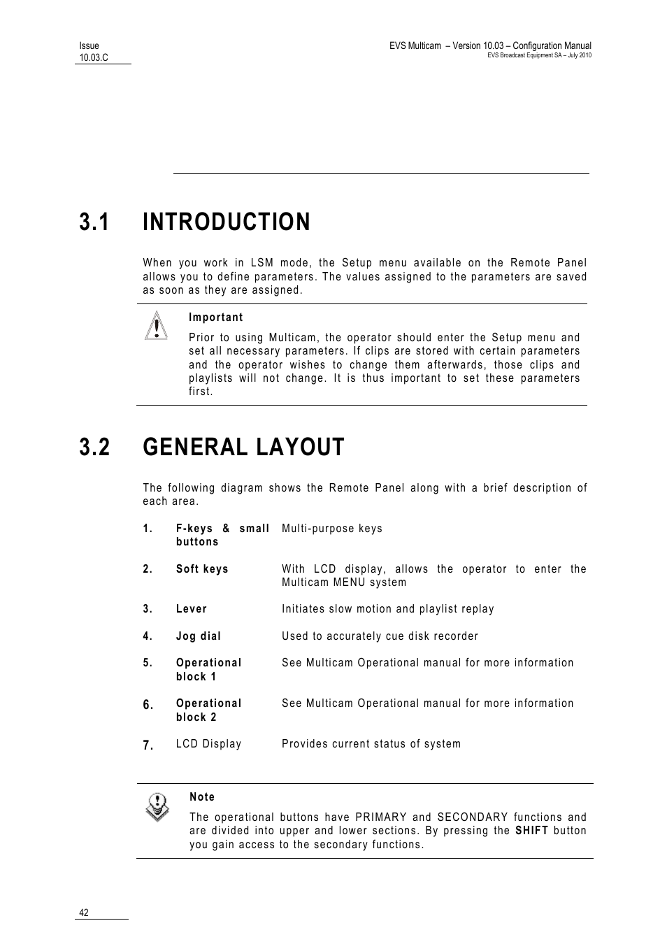 Setup from the remote panel, 1 introduction, 2 general layout | EVS MulticamLSM Version 10.03 - July 2010 Configuration Manual User Manual | Page 49 / 97