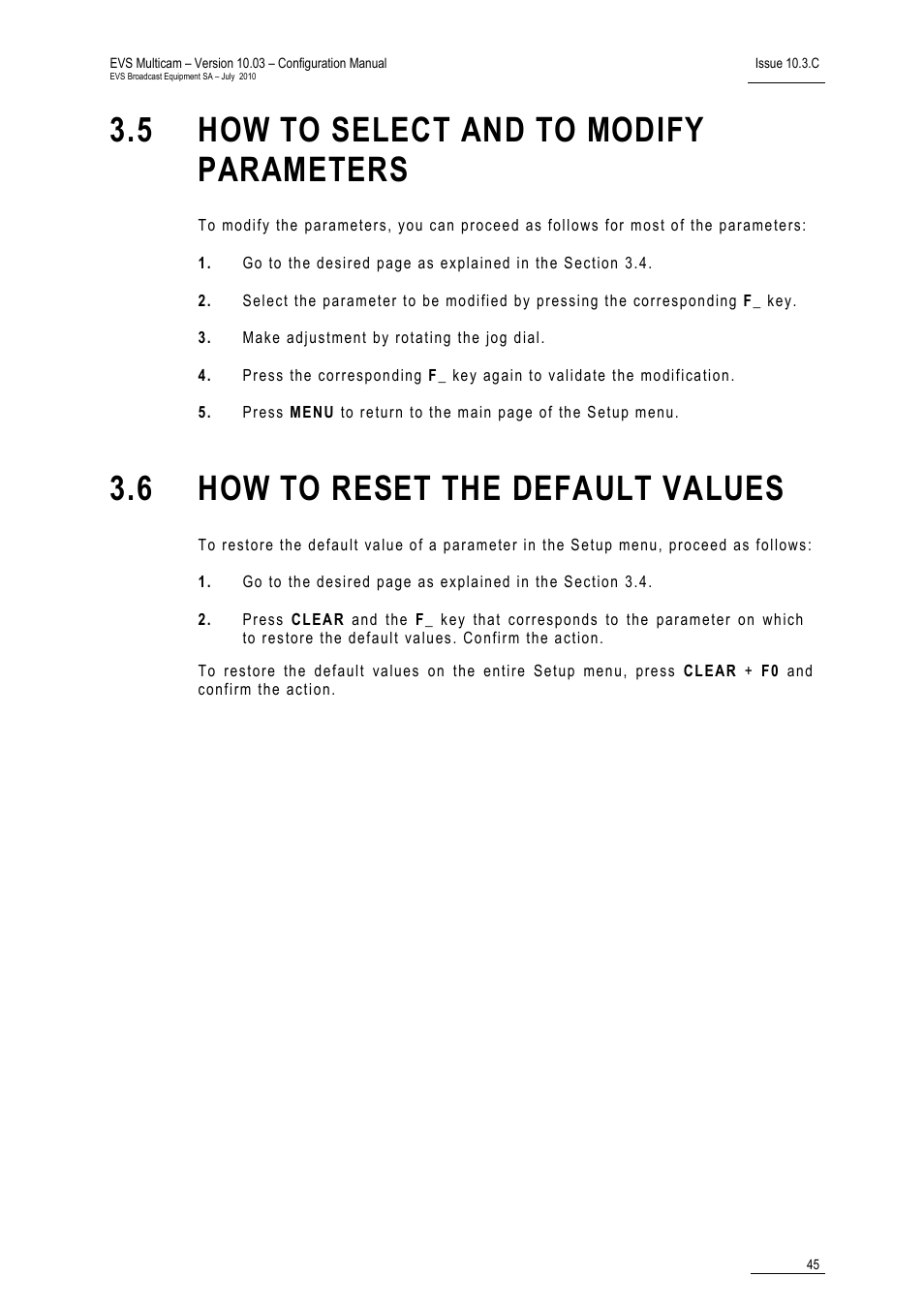 5 how to select and to modify parameters, 6 how to reset the default values, Lues | EVS MulticamLSM Version 10.03 - July 2010 Configuration Manual User Manual | Page 52 / 97