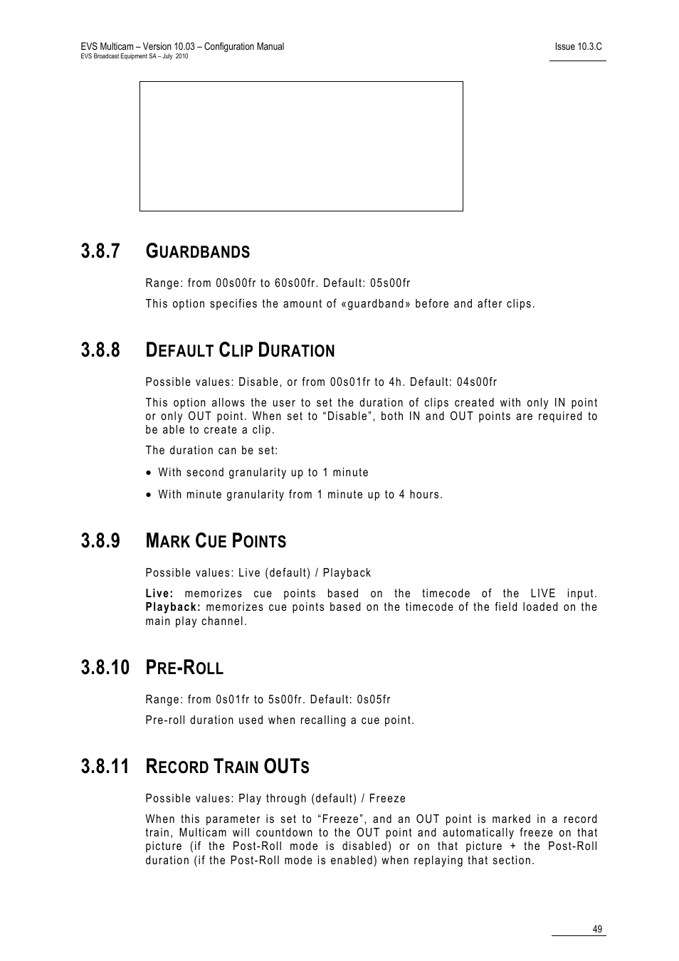 7 guardbands, 8 default clip duration, 9 mark cue points | 10 pre-roll, 11 record train outs, 10 p, 11 r | EVS MulticamLSM Version 10.03 - July 2010 Configuration Manual User Manual | Page 56 / 97