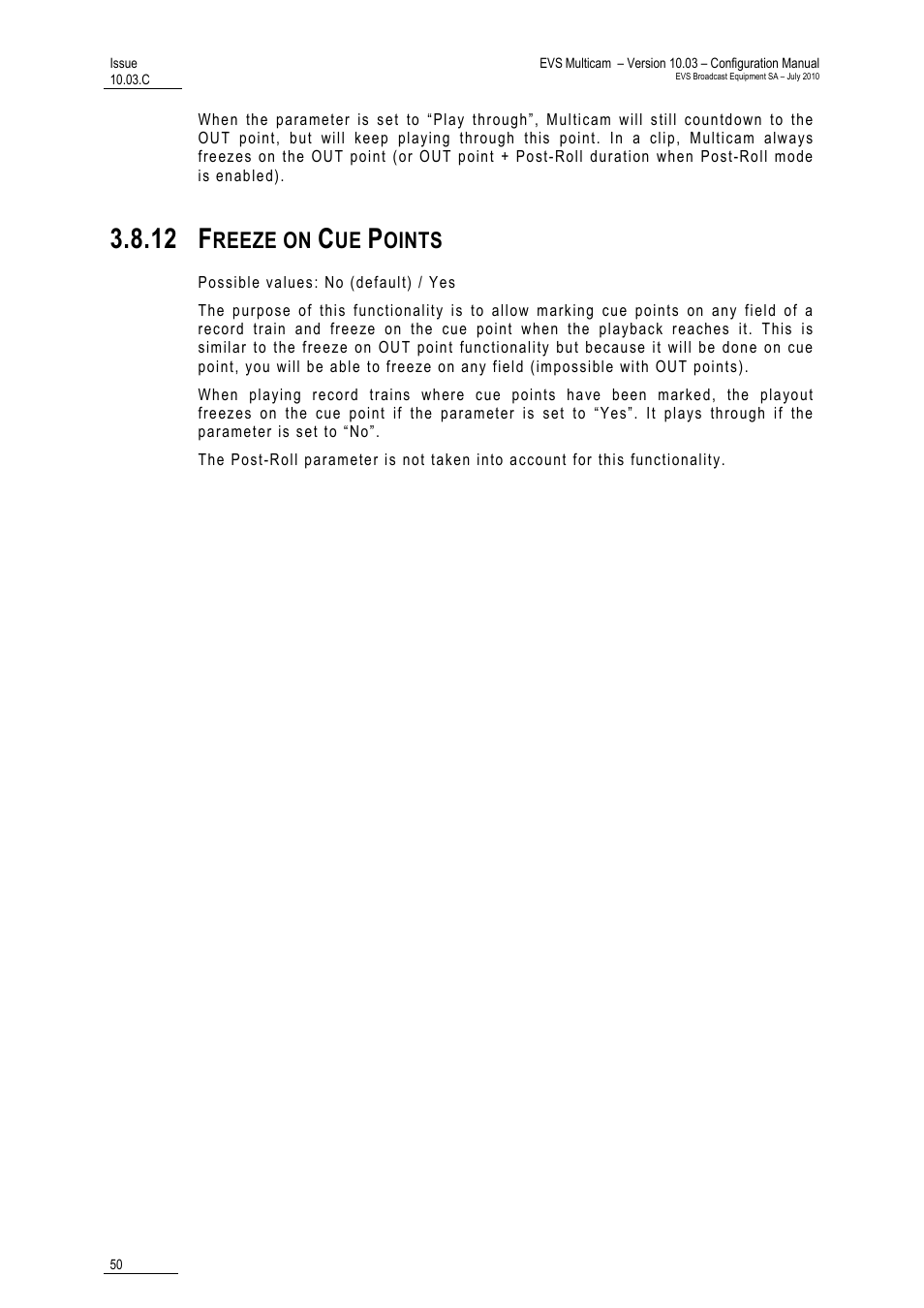 12 freeze on cue points, 12 f, Reeze on | Oints | EVS MulticamLSM Version 10.03 - July 2010 Configuration Manual User Manual | Page 57 / 97