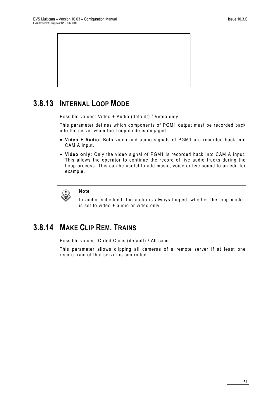 13 internal loop mode, 14 make clip rem. trains, 13 i | 14 m | EVS MulticamLSM Version 10.03 - July 2010 Configuration Manual User Manual | Page 58 / 97