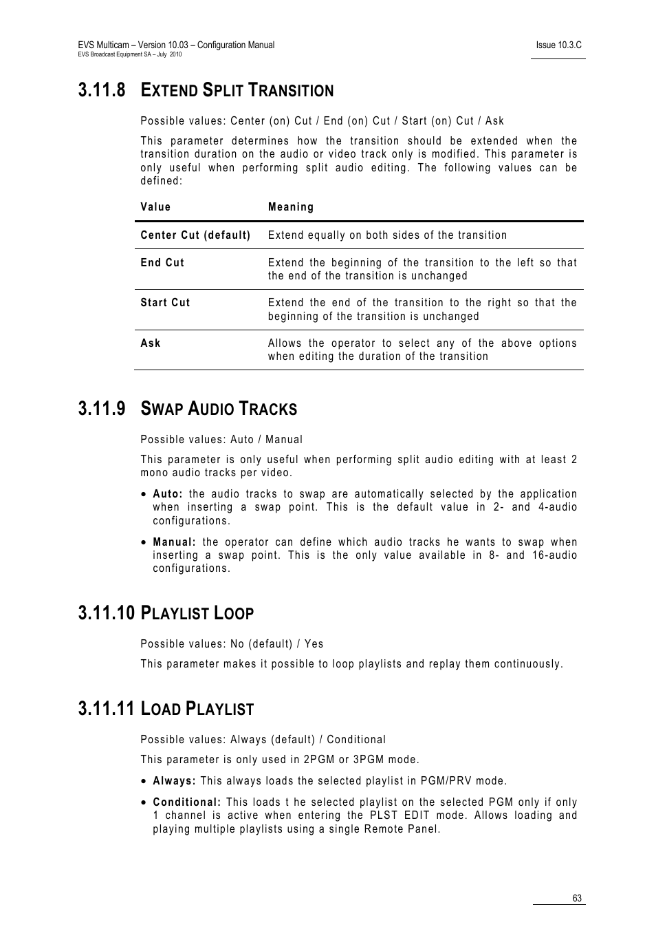 8 extend split transition, 9 swap audio tracks, 10 playlist loop | 11 load playlist, 10 p, 11 l | EVS MulticamLSM Version 10.03 - July 2010 Configuration Manual User Manual | Page 70 / 97
