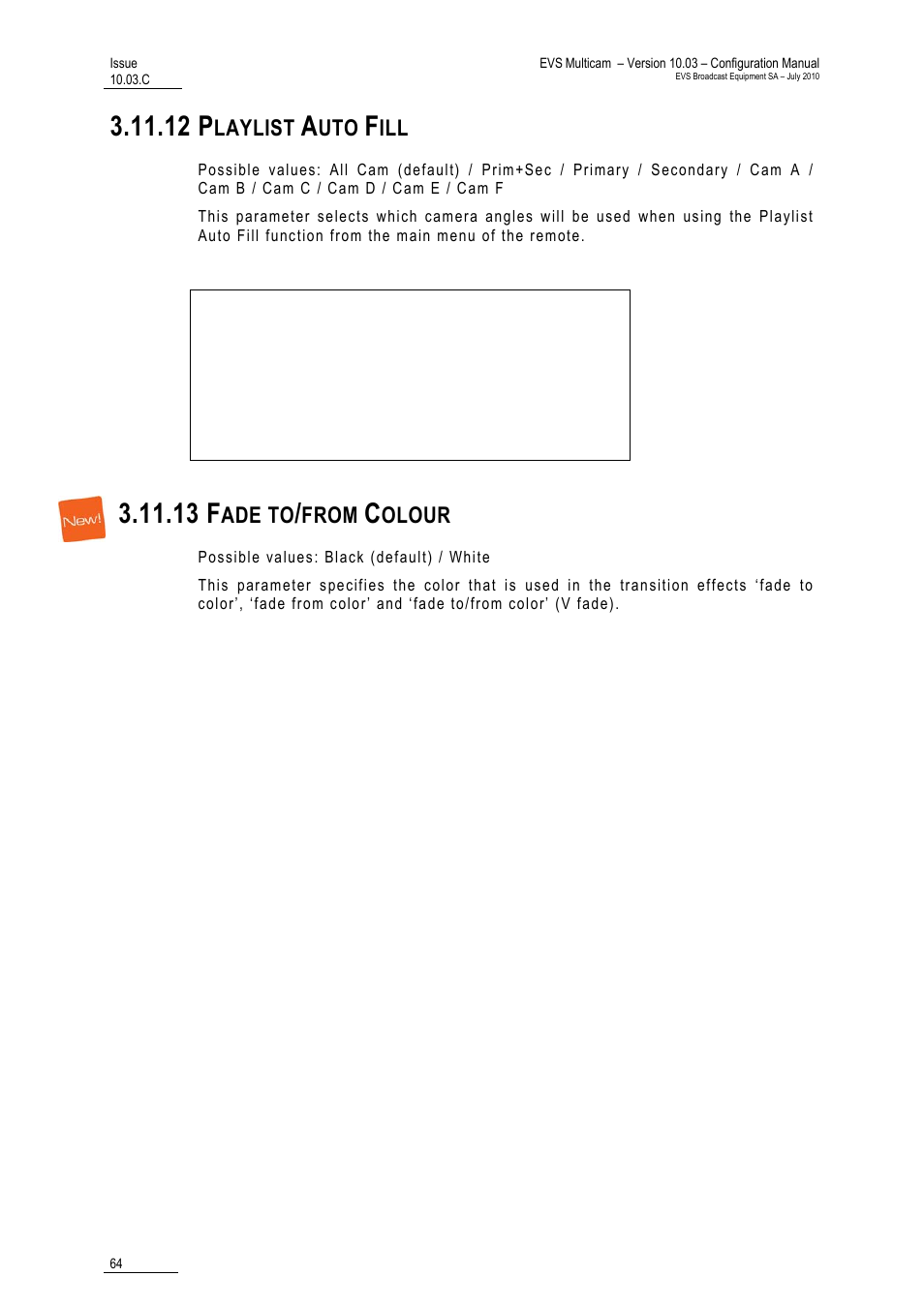 12 playlist auto fill, Fade to/from colour, 12 p | 13 f, Laylist, Ade to, From, Olour | EVS MulticamLSM Version 10.03 - July 2010 Configuration Manual User Manual | Page 71 / 97