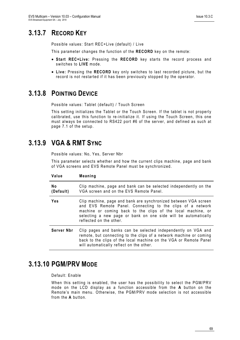 7 record key, 8 pointing device, 9 vga & rmt sync | 10 pgm/prv mode, 9 vga, 10 pgm/prv | EVS MulticamLSM Version 10.03 - July 2010 Configuration Manual User Manual | Page 76 / 97