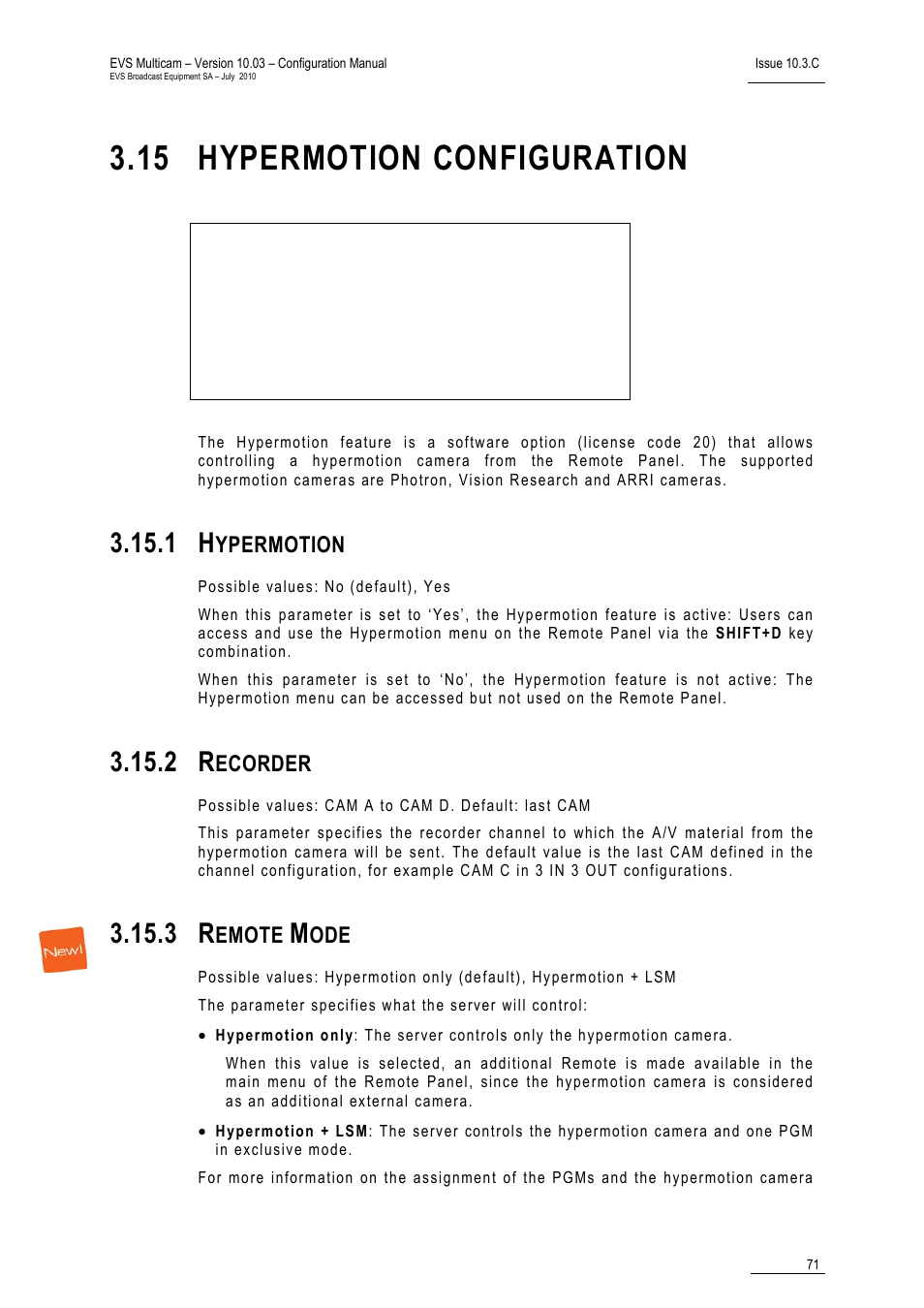 15 hypermotion configuration, 1 hypermotion, 2 recorder | Remote mode, Ypermotion, Ecorder, Emote | EVS MulticamLSM Version 10.03 - July 2010 Configuration Manual User Manual | Page 78 / 97