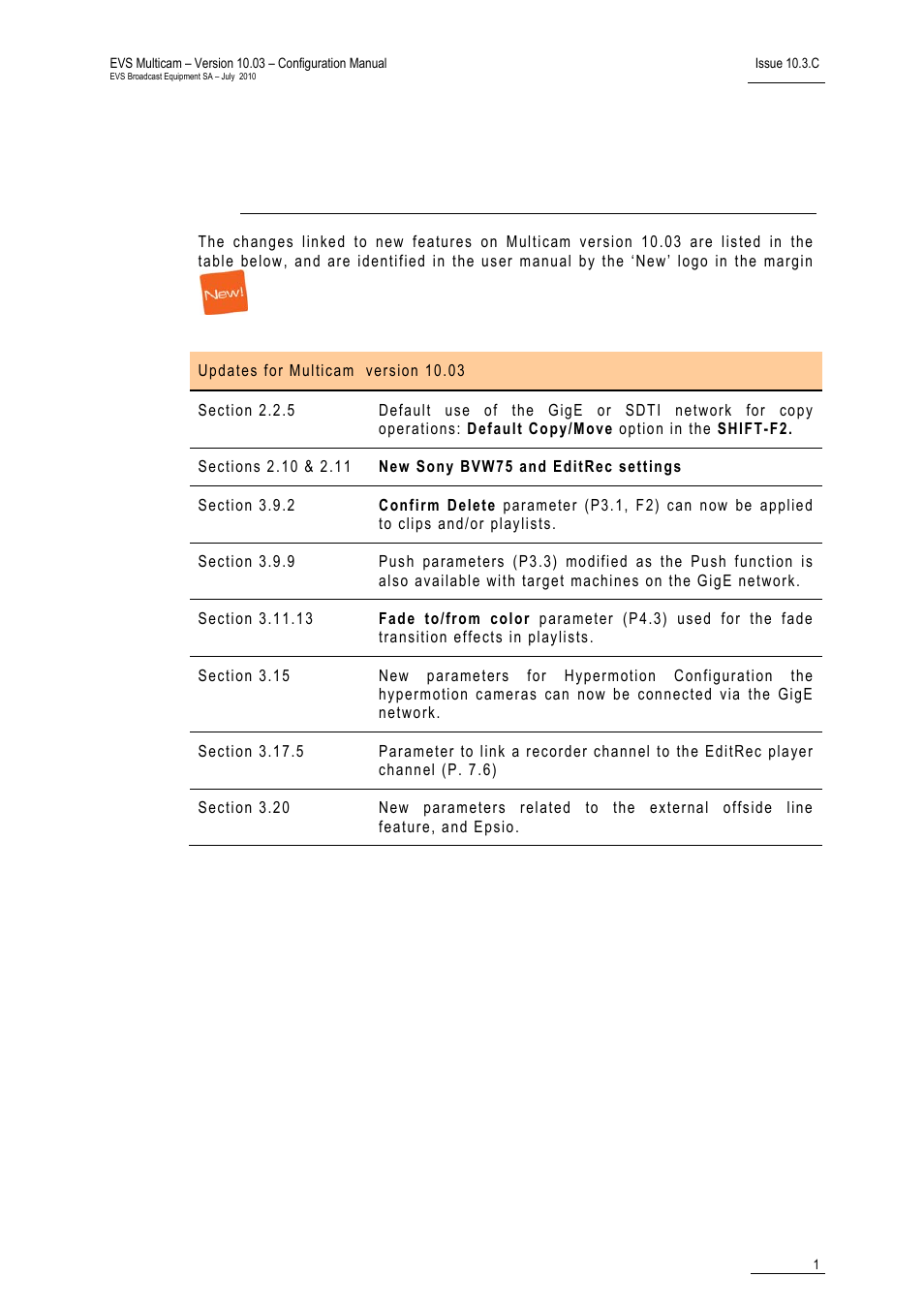 What’s new | EVS MulticamLSM Version 10.03 - July 2010 Configuration Manual User Manual | Page 8 / 97