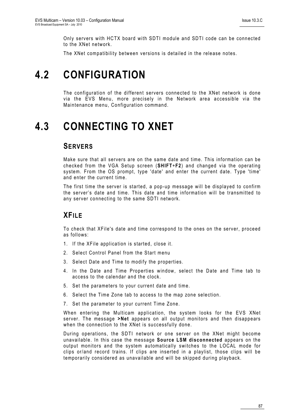2 configuration, 3 connecting to xnet, Servers | Xfile | EVS MulticamLSM Version 10.03 - July 2010 Configuration Manual User Manual | Page 94 / 97
