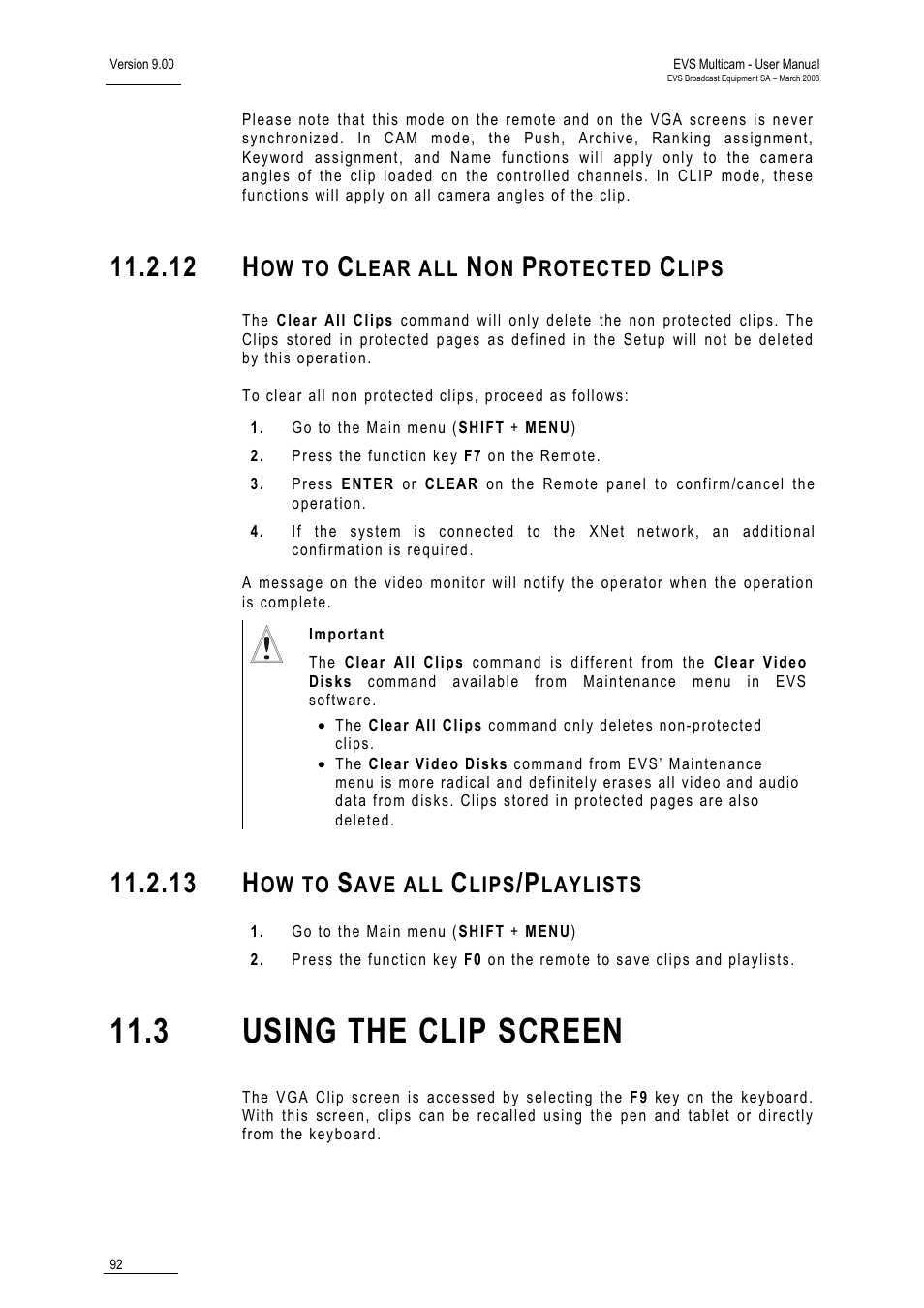 12 how to clear all non protected clips, 13 how to save all clips/playlists, 3 using the clip screen | 12 h, 13 h | EVS MulticamLSM Version 9.00 - March 2008 User's Manual User Manual | Page 101 / 201