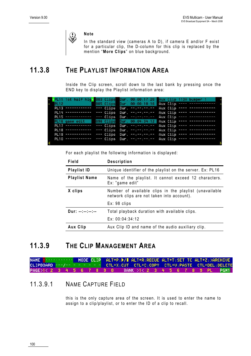 8 the playlist information area, 9 the clip management area, 1 name capture field | EVS MulticamLSM Version 9.00 - March 2008 User's Manual User Manual | Page 109 / 201