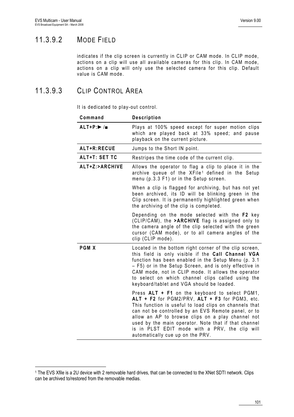 2 mode field, 3 clip control area | EVS MulticamLSM Version 9.00 - March 2008 User's Manual User Manual | Page 110 / 201