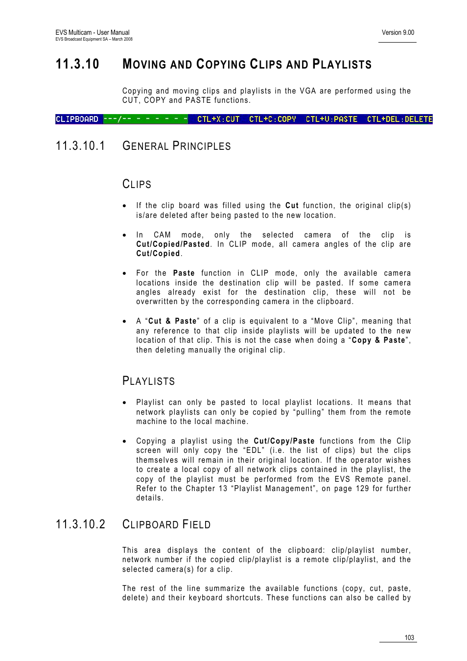 10 moving and copying clips and playlists, 1 general principles, Clips | Playlists, 2 clipboard field, 10 m | EVS MulticamLSM Version 9.00 - March 2008 User's Manual User Manual | Page 112 / 201