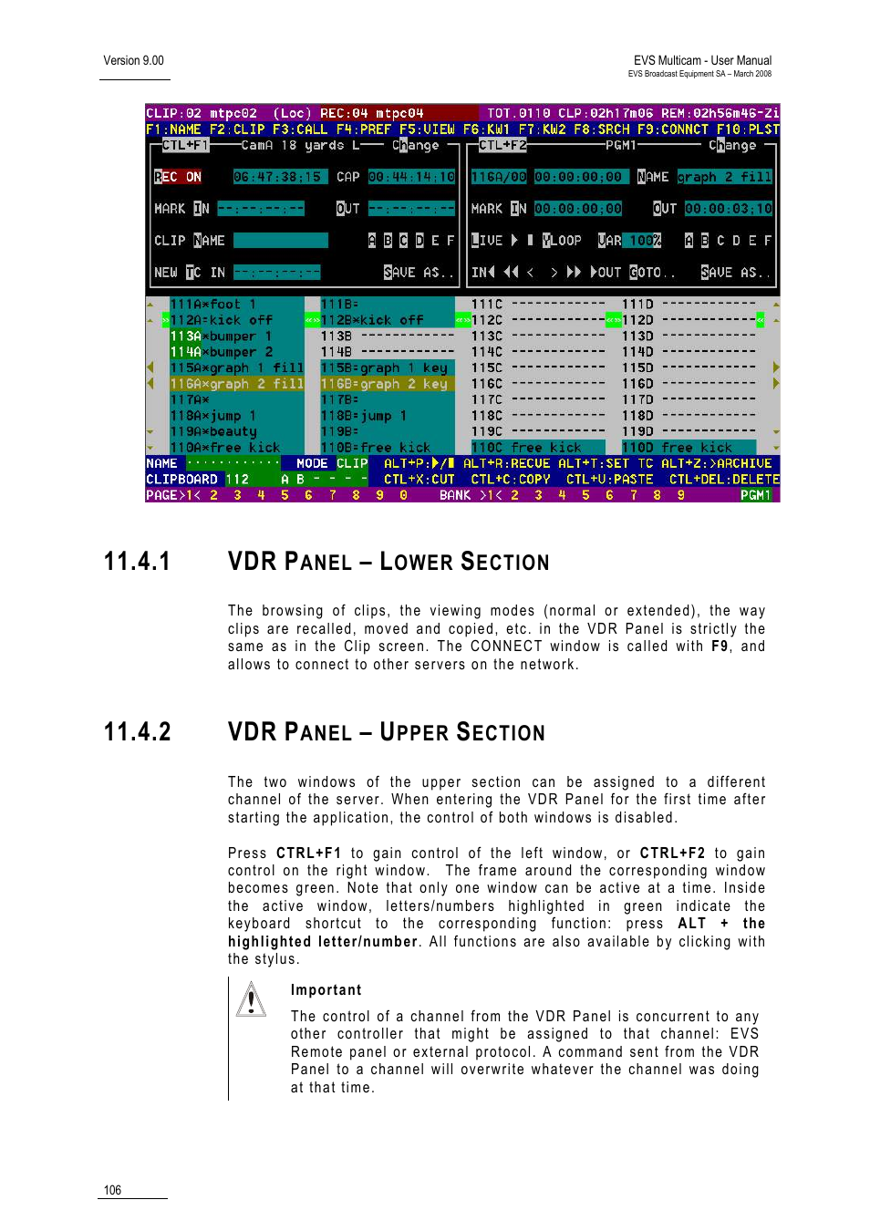 1 vdr panel – lower section, 2 vdr panel – upper section, 1 vdr | 2 vdr | EVS MulticamLSM Version 9.00 - March 2008 User's Manual User Manual | Page 115 / 201