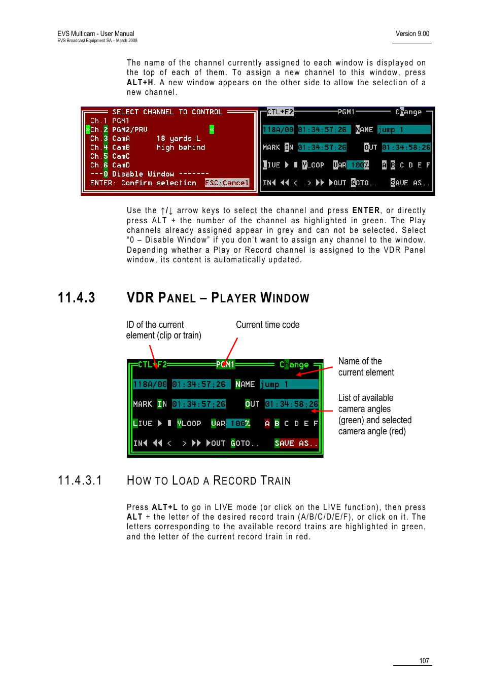 3 vdr panel – player window, 1 how to load a record train, 3 vdr | EVS MulticamLSM Version 9.00 - March 2008 User's Manual User Manual | Page 116 / 201