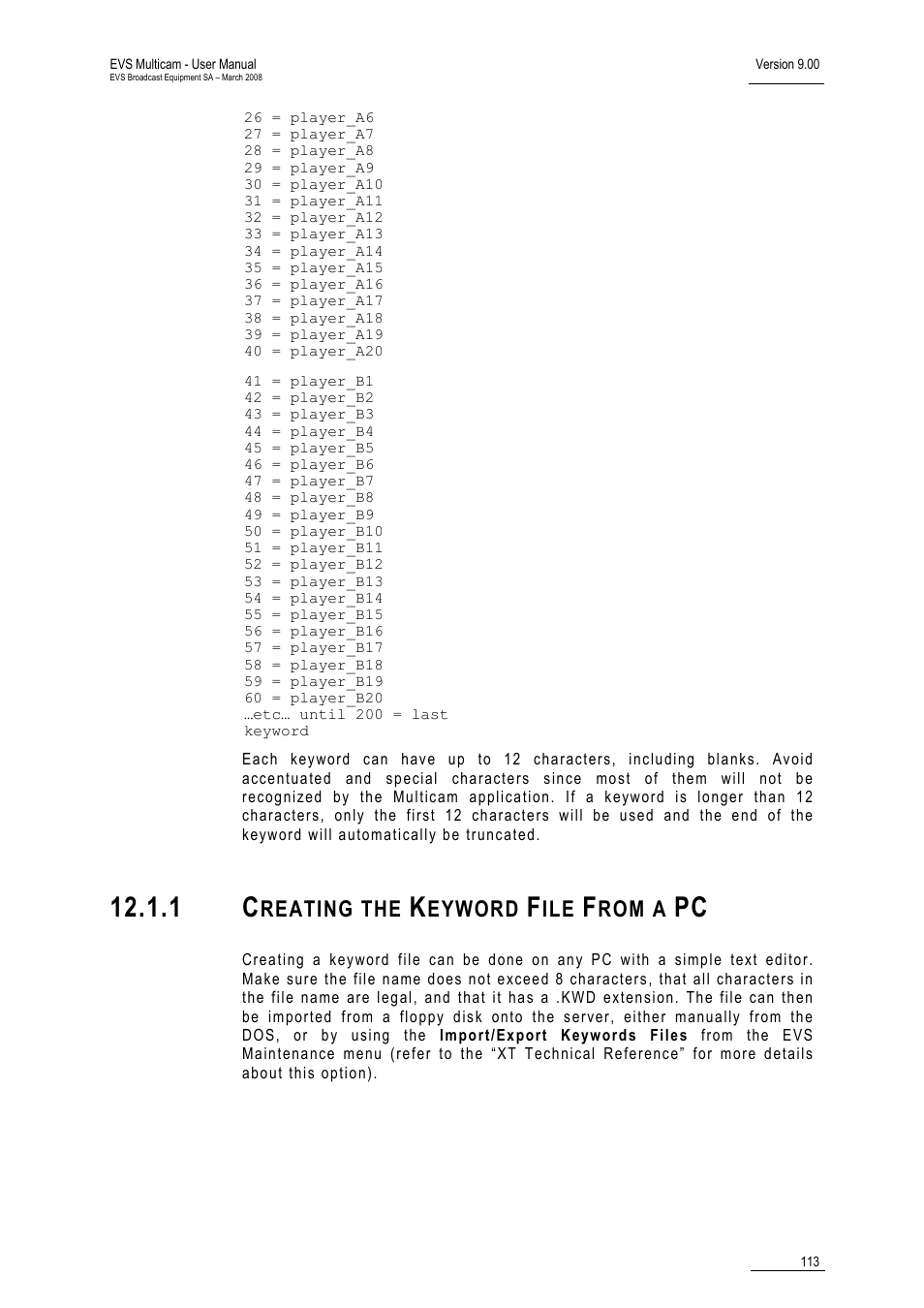 1 creating the keyword file from a pc, Reating the, Eyword | Rom a | EVS MulticamLSM Version 9.00 - March 2008 User's Manual User Manual | Page 122 / 201