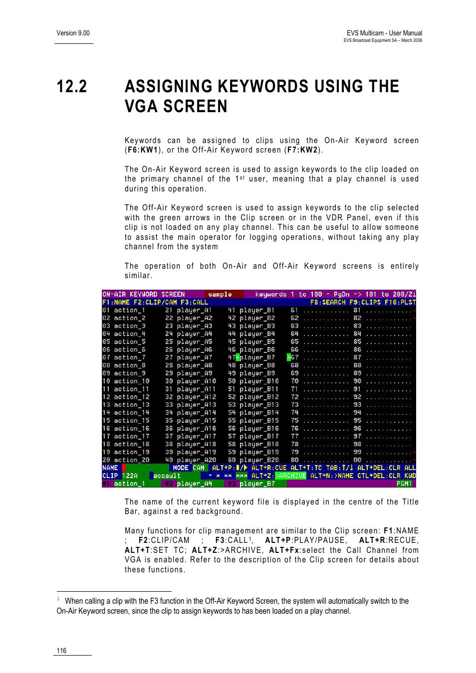 2 assigning keywords using the vga screen | EVS MulticamLSM Version 9.00 - March 2008 User's Manual User Manual | Page 125 / 201