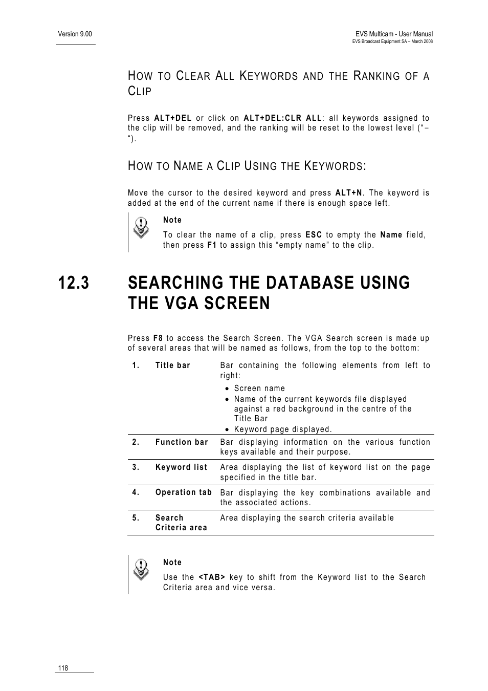 3 searching the database using the vga screen | EVS MulticamLSM Version 9.00 - March 2008 User's Manual User Manual | Page 127 / 201