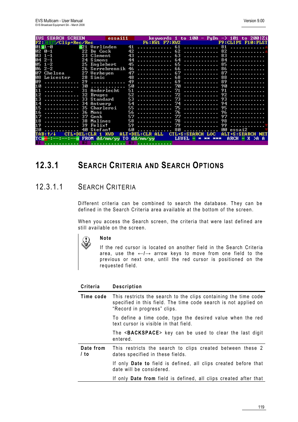 1 search criteria and search options, 1 search criteria, Earch | Riteria and, Ptions | EVS MulticamLSM Version 9.00 - March 2008 User's Manual User Manual | Page 128 / 201