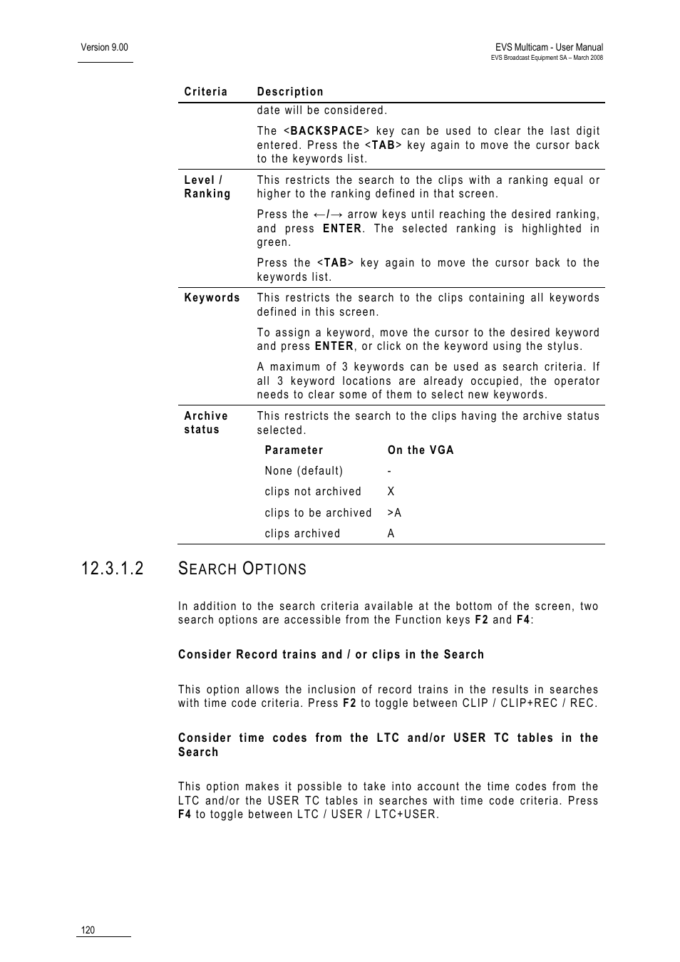 2 search options, Earch, Ptions | EVS MulticamLSM Version 9.00 - March 2008 User's Manual User Manual | Page 129 / 201